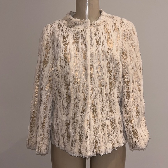 Bigio Collection Vegan Fur Jacket Beige Gold 8 - Picture 11 of 15